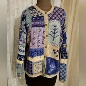 Robert Scott Vtg Knitted Linen Cotton Blend Art-to-Wear Cardigan Grandma Sweater